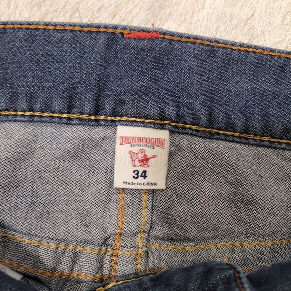 True Religion Mens Bootcut Jeans Sz 34 Whiskered Blue - Picture 7 of 12